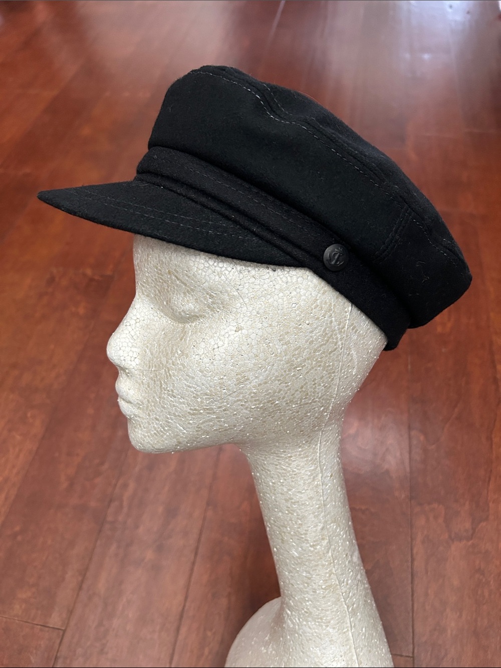 Vintage Wool Blend Black Fiddler Dutch Boy Cap w/ Button Trim, Size Small 6 7/8